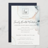 アクア金ゴールド水カラーブラシストローク工房イベント 招待状 (正面/裏面)