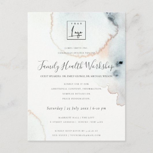 アクア金ゴールド水色ブラシ工房イベントロゴ ポストカード (正面)