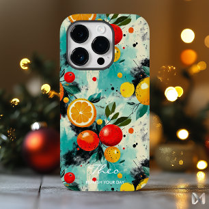アクア鮮やかバックグラウンドの柑橘類とベリーパターン Case-Mate iPhone 14 PROケース