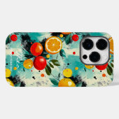 アクア鮮やかバックグラウンドの柑橘類とベリーパターン Case-Mate iPhoneケース (裏面 (横))