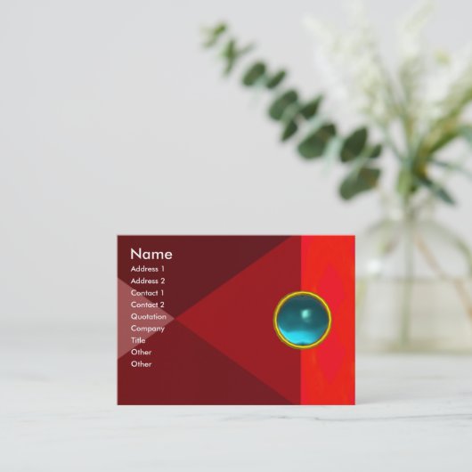 アクア鮮やかブルージェムストーン抽象芸術幾何学模様 名刺 (スタンド正面)