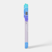 アクア鮮やかブルーランダムマンダラオンピンクモノグラム iPhoneケース (左側面)