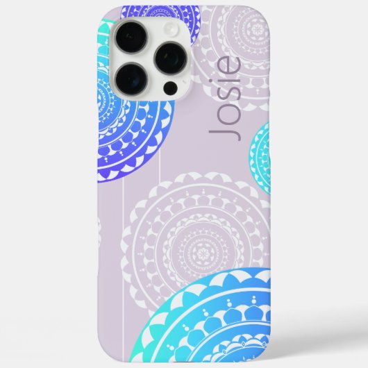 アクア鮮やかブルーランダムマンダラ付きピンクの名前を追加 Case-Mate iPhoneケース (裏面)