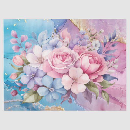 アクア鮮やか&ピンクフローラブークスデクページ 薄葉紙 (正面)