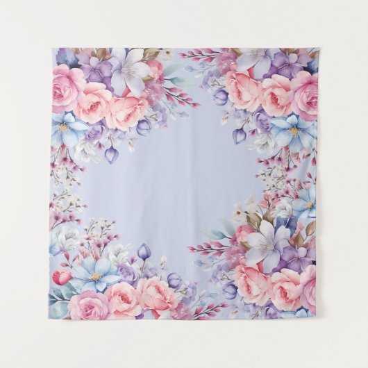 アクア鮮やか&ピンクフローラ写真の背景 タペストリー (正面)