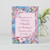 アクア鮮やか&ピンクフローラ誕生日招待状 招待状 (スタンド正面)