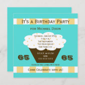 アクア65th誕生日パーティーへの招待のカップケーキ 招待状 (正面/裏面)