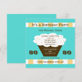 アクア80th誕生日パーティーへの招待のカップケーキ 招待状 (正面/裏面)