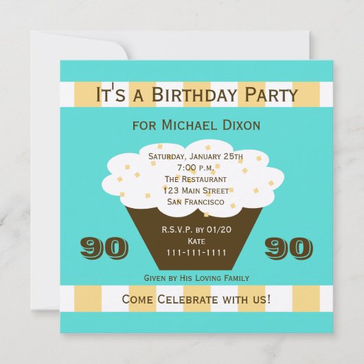 アクア90th誕生日パーティーへの招待のカップケーキ 招待状 (正面)
