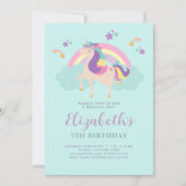 アクア | かわいい虹のユニコーン 誕生日カード 招待状 (正面)