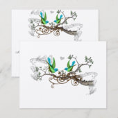 アクア&アップルグリーンヴィンテージラブバードウェディングRSVP 出欠カード (正面/裏面)
