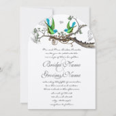 アクア&アップルグリーンヴィンテージ鳥の結婚式の招待 招待状 (正面)