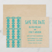 アクア アートデコ ボーダー セーブ・ザ・デート 招待状 (正面/裏面)