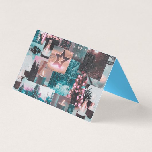 アクア&カラフルピンククリスマスコラージュ折り畳みカード (正面)