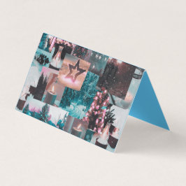 アクア&カラフルピンククリスマスコラージュ折り畳みカード