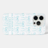アクア コケット リボンのモノグラム Case-Mate iPhoneケース (裏面 (横))