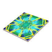 アクア、コバルトブルー、イエロー絞り染めパターン タイル (側面)