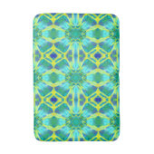 アクア、コバルトブルー、イエロー絞り染めパターン バスマット (正面縦)