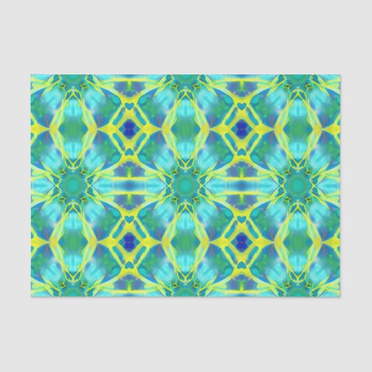 アクア、コバルトブルー、イエロー絞り染めパターン 薄葉紙 (正面)