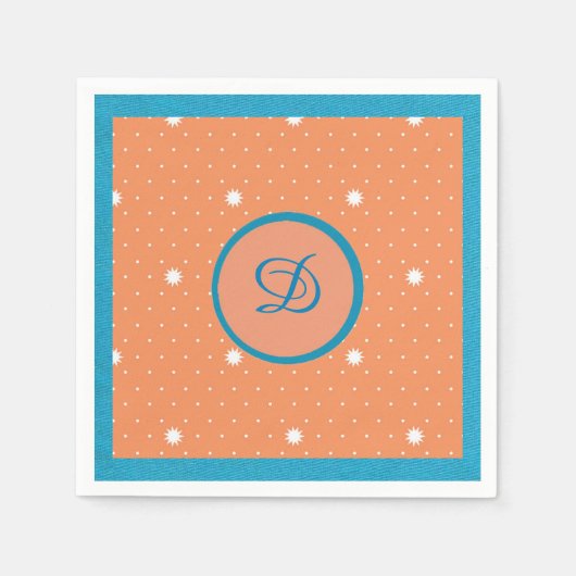 アクア&コーラルモノグラムドカクテルナプキンス スタンダードカクテルナプキン (正面)