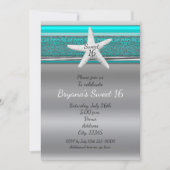 アクア＆シルバーのスターフィッシュビーチ スウィート16の招待状 招待状 (正面)