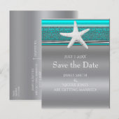 アクア＆シルバーのスターフィッシュビーチ セーブ・ザ・デート 案内ポストカード (正面/裏面)