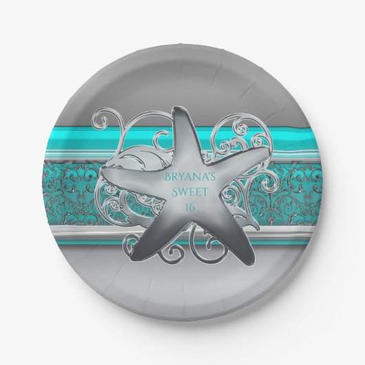 アクア&シルバースターフィッシュビーチパーティー披露宴 ペーパープレート (正面)