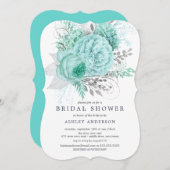 アクア&シルバーフローラブライダルシャワー 招待状 (正面/裏面)