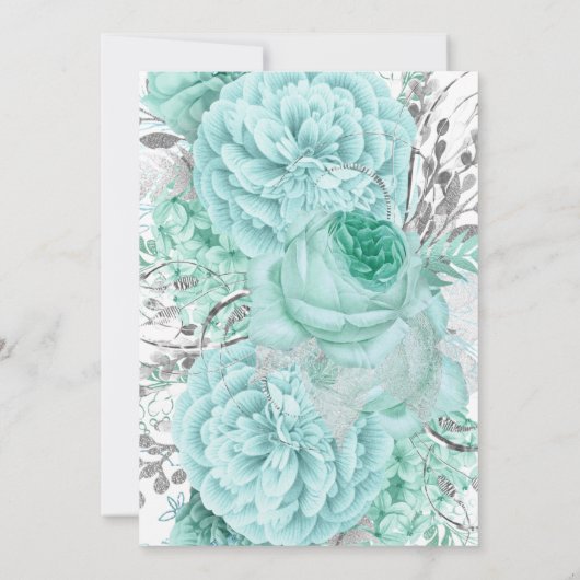 アクア&シルバーフローラ結婚ズドレスブライダルシャワー 招待状 (裏面)