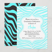 アクア ゼブラ 卒業式招待状 オーダーメイドカラー 招待状 (正面/裏面)