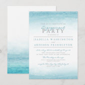 アクア タイズ | 水彩 結婚約のお祝いパーティー 招待状 (正面/裏面)