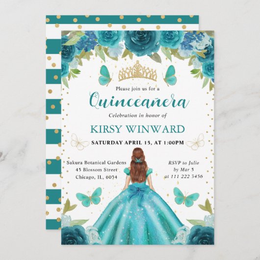 アクア＆ターコイズドレス 赤毛のプリンセス キンセアニエラ 招待状 (正面/裏面)