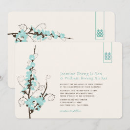 アクア チェリー ブルーム サクラ スワール アジアン ウェディング 招待状