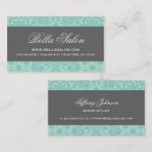 アクア&チャコールグレーエレガントヴィンテージダマスク 名刺 (正面/裏面)