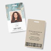 アクア ティール アゲート 従業員 写真 バーコード 名札 バッジ (正面&裏面)