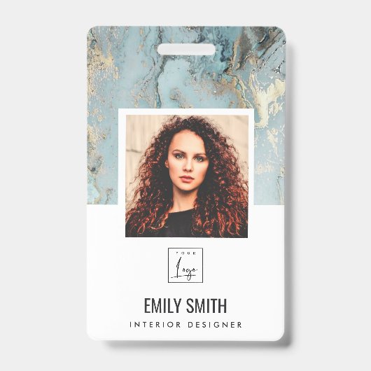 アクア ティール アゲート 従業員 写真 バーコード 名札 バッジ (正面)