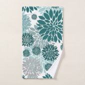 アクア ティール グレー 花柄 バスタオルセット (ハンドタオル)