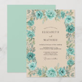 アクア・ティール・ブドウの結婚式 招待状 (正面/裏面)