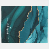 アクア ティール ブルー アゲート 地殻 ゴールド モノグラム フリースブランケット (正面(横))