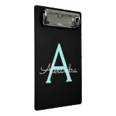 アクア ティール ブルー スクリプト ガーリー モノグラム 名前 ミニクリップボード (アングル)