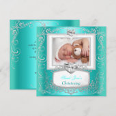 アクア ティール ベビー ガール ボーイ 命名式 洗礼 十字架 招待状 (正面/裏面)