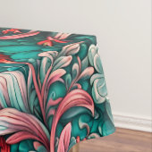 アクア、ティール（緑がかった色）、ターコイズ及びグレーフローラルパターン テーブルクロス (インサイチュ)