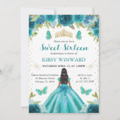 アクア&ティール（緑がかった色）ドレスダークスキンプリンセススウィート16 招待状 (正面)