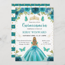 アクア&ティール（緑がかった色）ドレスブロンドプリンセスキンセアニェラ 招待状