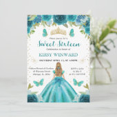 アクア&ティール（緑がかった色）ドレスブロンドプリンセススウィート16 招待状 (スタンド正面)