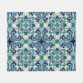 アクア&ティール（緑がかった色）ヴィンテージ地中海のスタイル フリースブランケット (正面(横))