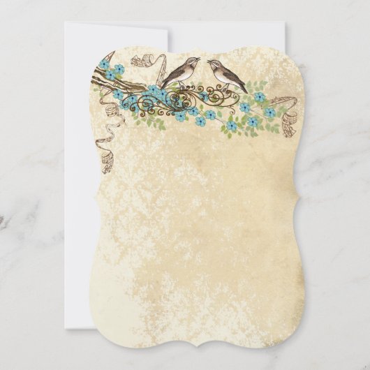 アクア&ネイビーさくらんぼブロッサムヴィンテージバードウェディング 招待状 (裏面)