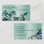 アクア・ネイビー・ダマスク・ビジネス・カード 名刺 (正面/裏面)