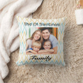 アクア&パーソナライズされた金ゴールドダイヤモンドファミリーフォト クッション (ブランケット)