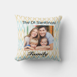 アクア&パーソナライズされた金ゴールドダイヤモンドファミリーフォト クッション
